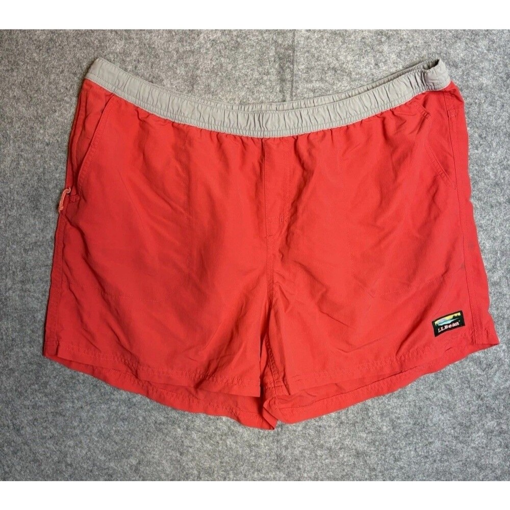 Vtg 90s L.L. Bean Men’s Salmon Swim Trunks XL  Nylon Zip Pocket Elastic Waist